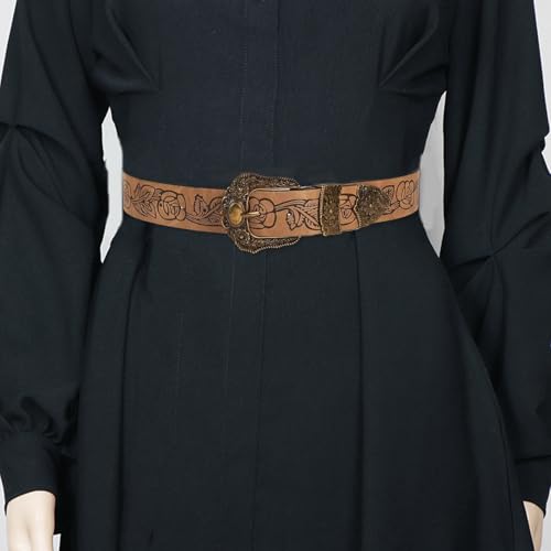 Unisex Waist Belt Punk Chain for Edgy Cowgirl Carved Flower Buckle Retro Embossed Waist Chain3