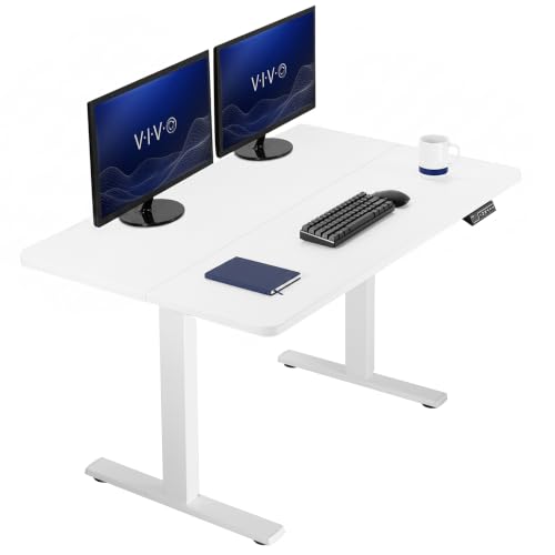 Image of VIVO White 43 x 24 in Standing Desk, DESK-1W4W | Electric, Holds 220 lbs, Sit Stand Up, Height Adjustable, Home Office, Memory Presets, 1B Series, White Frame
