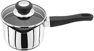 Judge Vista Draining J304EA Medium Stainless Steel Non-Stick Saucepan with Pouring Lip 14cm 1L, Shatterproof Glass Strain & Pour Lid, Induction Ready, Oven Safe, 25 Year Guarantee