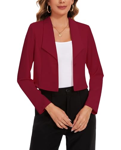 MINTLIMIT Women's Long Sleeve Cropped Blazer Lapel Collar Office Casual Blazers Button Open Front Business Work Suit Jacket4