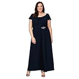 Alex Evenings Women's Long Cowl Neck Mother of The Bride Dress, Wedding Guest Gown (Plus Size), Navy, 16W