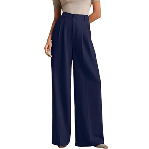Pantalon en tissu polyester doux pour femme avec coupe ample fluide et taille haute confortable