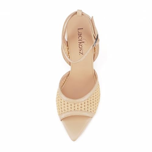 LACIKOSZ Nude Kitten Heels Strappy Heeled Raffia Sandals Women Beige Stiletto Mesh Sandals Sexy Casual Heels by LACIKOSZ - Used condition - Image 4