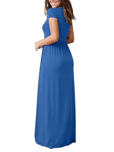 Image of DEARCASE Maxi Dress for Women Short Sleeve Casual Summer Loose Plain Comfy Long Dresses with Pockets