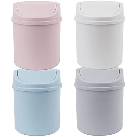 SOUJOY 4 Pack Mini Trash Can, 3L Plastic Garbage Can with Lid, Modern Desk Waste Bin for Bathroom Vanity, Desktop, Tabletop, Countertop or Coffee Table Cover