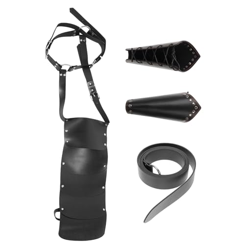 Beavorty 1Set Medieval Costume Accessories Knight Cosplay Half Shoulder Cape Bracers Belt Retro Design for Halloween Costume Parties Durable Comfortable for Men Black
