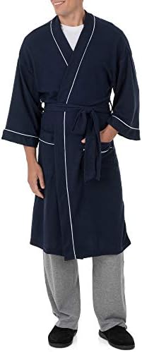 Fruit of the Loom Men's Waffle Kimono Robe, Navy Blue, One Size