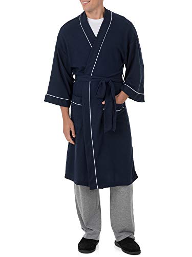 Fruit of The Loom Men's Waffle Kimono Robe, Navy, One Size