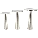 Deco 79 Aluminum Metal Side End Accent Table Ridged End Table with Layered Ring Tabletop and Cone Shaped Bases, Set of 3 Side Table 24', 22', 20' H, Silver