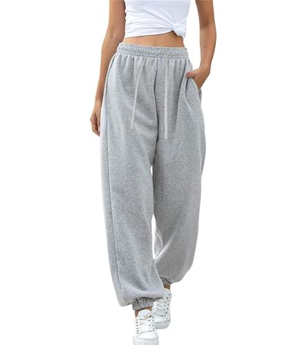 Oyamiki Jogging Bottoms for Women Casual Comfortable Fleece Joggers High Waisted Sweatpants Lounge Soft Winter Trousers Grey S