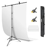 EMART White Backdrop with Stand, 1.5x2.0m(5x7ft) White Screen Photography Backdrop with 1.5x 2.6m(5x 8.5ft) T-Shape Background Support, Photo Studio Kit for Photoshoot Video Recording Party