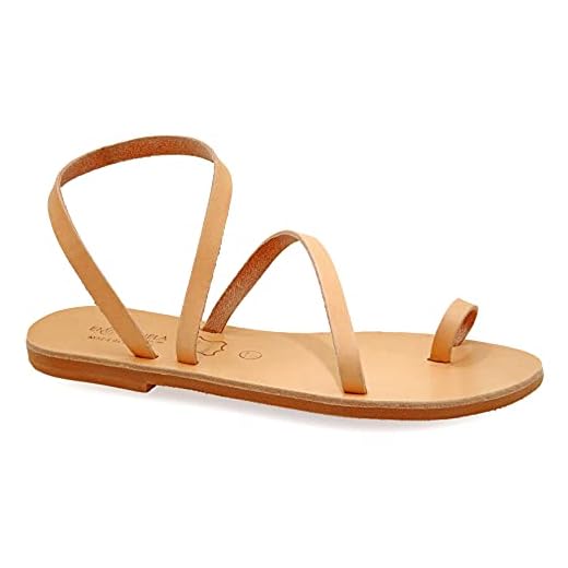 38 beige Emmanuela Sandales en cuir à anneau, chaussures d'été Slingback à la main de haute qualité, sandales de sangle avec brassard à la cheville, sandales grecques plates