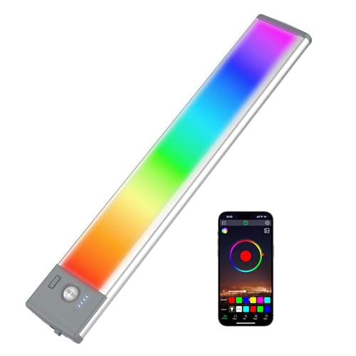 LEPOTEC 1 Pcs RGB LED Wall Lights,Wall Sconces Lamp with App Remote Control,Gaming Light Bar,Under Cabinet Lighting with Music Sync,Rechargeable Battery Operated Night Closet Light for Living Room