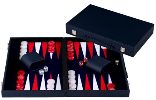 Backgammon 18 pouces Engelhart en similicuir rouge et blanc avec marqueterie