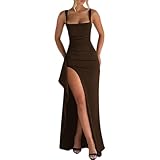 Morbuy Vestidos de Fiesta Mujer Elegantes, Vestidos con Corte Alto Invitada Boda Sin Mangas Ajustado Largo Mujer, Ideal para Cena, Una Club, Empresa, Tallas S-XL (Marrón,M)