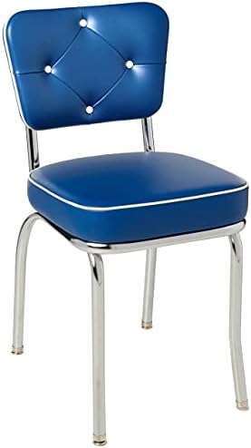 Richardson Seating Chrome Diner Chair with Button Tufted Back and 2" Box Seat, NULL, Metal, Royal Blue