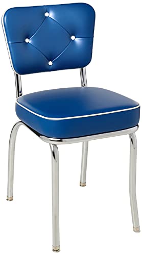 Richardson Seating Chrome Diner Chair With Button Tufted Back And 2" Box Seat, Null, Metal, Royal Blue #TOP30