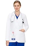 COZY SCRUBS Lab Coat for Women with 3 Pockets, Professional White Women's Lab Coat Long Sleeve, Hip-Length Fit (Previously COZYFIT), White, M