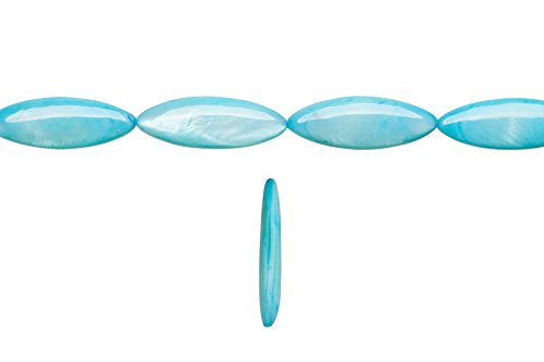 Shell Bead, Sky Blue(Dyed) Pearls Shell Beads Mother Pearl, Marquise Plate Puffed, 29x11mm 16 inch