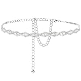 VLYX Ceinture en chaîne strass et cristal scintillante pour femme, ceinture taille ajustable argentée, accessoires mariage et soirée