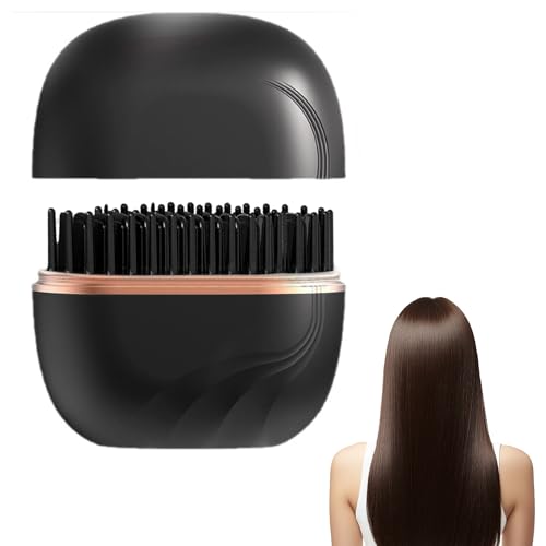 Cordless Hair Straighteners, 2-in-1 Mini Hair Straightener Hot Comb, 30s Fast Heating & 3-Speed Temperature Control, USB Rechargeable Heated Styling Brush, Gift for Women (Black)