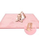 Picture of Baby Play Mat for Floor,1.3" Thick Memory foam Tummy Time Mat,Soft Coral Velvet Nursery Rug,Extra Large Non Slip for Crawling,Toddlers,Infants,kids,Yoga&Tatami Style for Living Room(Pink)