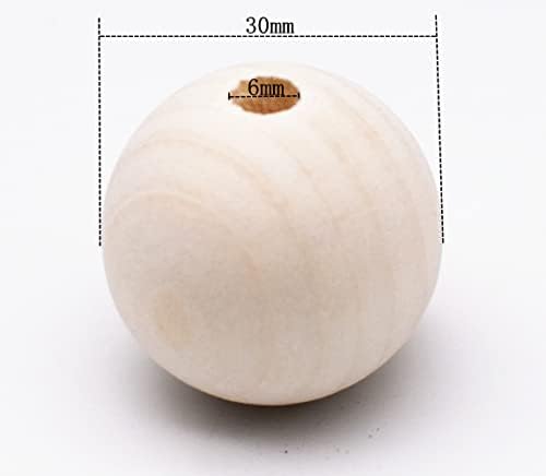 Mljtoyo 30Pcs 30mm Natural Large Round Wooden Beads Unfinished Wooden Loose Spacer Beads with Large Hole 6mm for Crafting Making,Home Farmhouse Decor,Macrame,Handwork and DIY Crafts(30mm)
