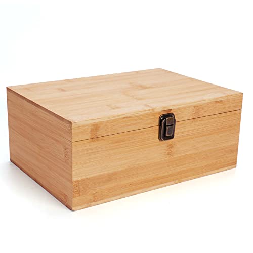 Image of Woiworco Large Bamboo Wooden Storage Box with Hinged Lid, 11 x 7.9 x 4.5 inch Natural Wooden Box for Crafts, Art, DIY, Stash, Keepsake, Gifts