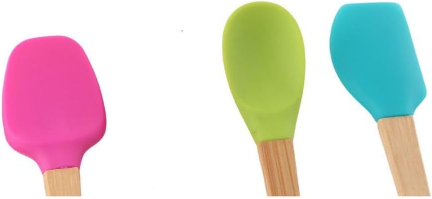Mini Silicone Spoons, Heat Resistant Mini Scraper/Shovel/Spoon with Bamboo Handle for Scraping, Cooking, Baking and Mixing