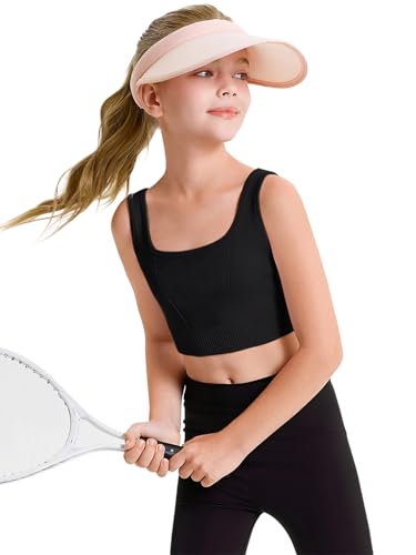 Haloumoning Girls Training Bra Sports Bra Kids Athletic Seamless Ribbed Stretchy Crop Tops Dance Yoga 5-14 Years2