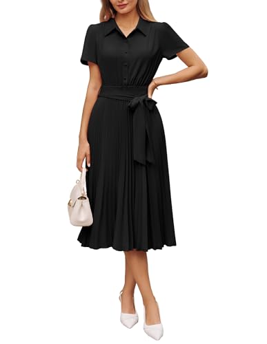 GRACE KARIN Women's 2026 Summer Midi Work Dress Short Sleeve Button Shirt Dresses A...
