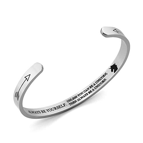 Arifoo Inspirational Bracelets for Women Mom Personalized Gift for Her Engraved Mantra Cuff Bangle Crown Birthday Jewelry