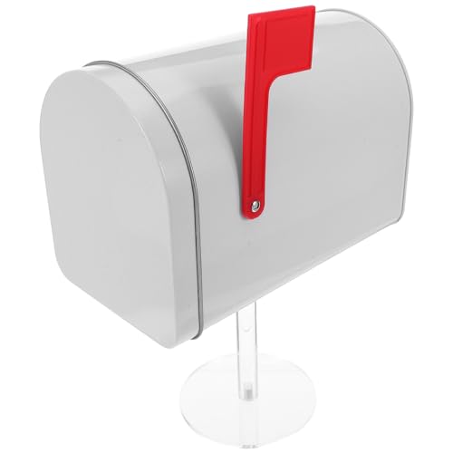 GLEAVI Waterproof Mini Metal Mailbox with White Stand, Small Mailbox Model for Outdoor Postal Use, Mini Letter Box Decoration and Suggestion Box for Garden or Home