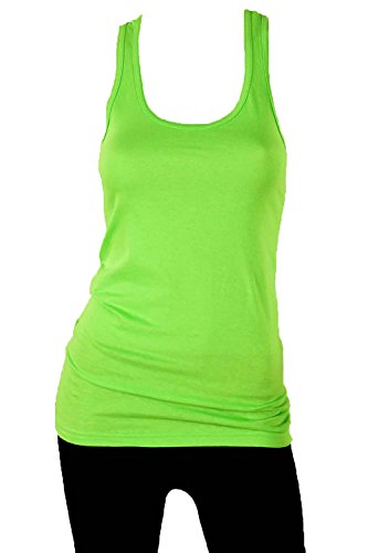 Sofra Women's 100% Cotton Racerback Tank Top-Large-Lime Green