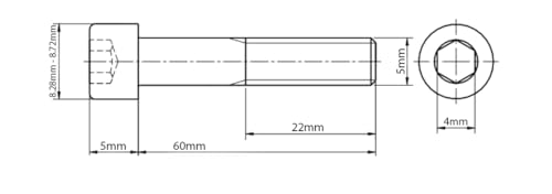 M5 (5mm x 60mm) Allen Socket Cap Head Screws Ð Bolts A2 Stainless Steel Partially Threaded (Pack of 20) H12ABC - Image 2