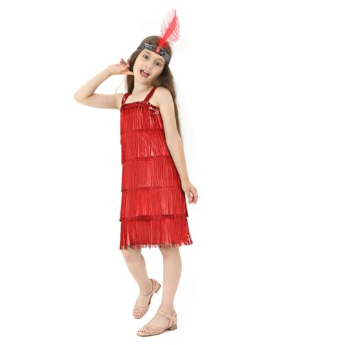 Disfraz niña años 20 vestido flecos con banda pluma miniatura 2