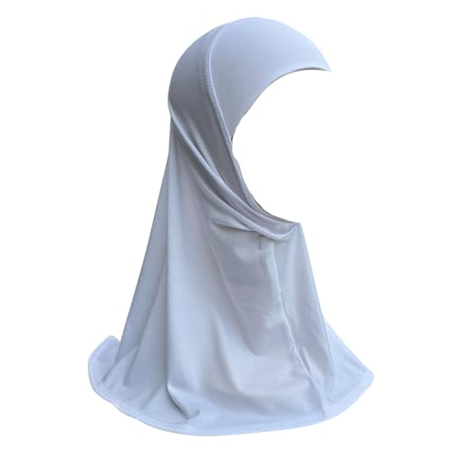 Yaqeen Kinder Mädchen Kopftuch Hijab, Sport Hijab, Amira Kopfbedeckung 6-12 Jahren, Einheitsgröße, weiss