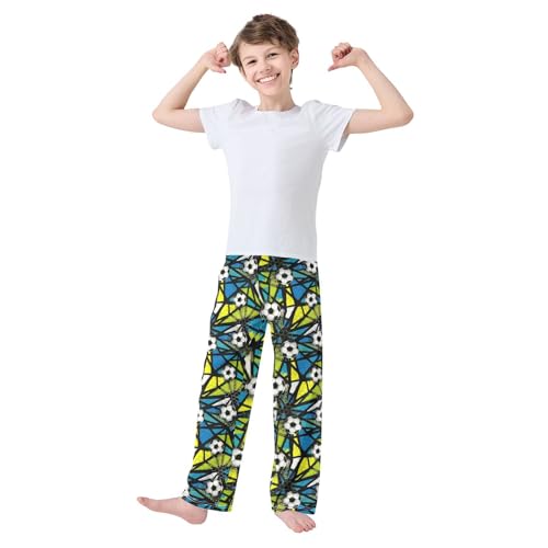 ZZXXB Football Geometry Boys Long Pants Soft Trousers Elastic Waist Kids Lounge Bottoms with Pockets S-XL2