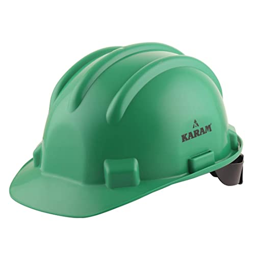 Image of KARAM PN521 Safety Helmet for Men Construction Helmet | Ratchet Type Adjustment with Adjustable Chin Strap | Work Helmet with Side Slot for Attachment | is:2925:1984 Certified | HYD Green | Pack of 5