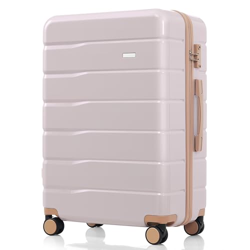 Stylish and Secure Premium ABS Travel Luggage Set, 3-Piece with 20, 24, and 28 Inch Sizes, Light Grey and Golden4