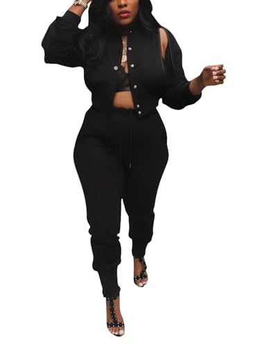 WOKANSE Women's 2 Piece Outfits Long Sleeve Button Jacket Tops