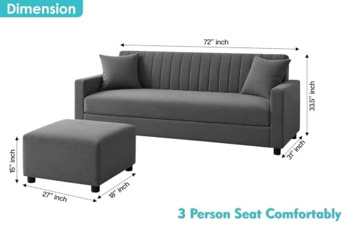Image of Los Angeles Modern 3 Seater Wooden Sofa Set with Ottoman, Soft Velvet Upholstery, Comfortable Couch for Living Room, Office - Grey Color