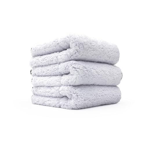 The Rag Company - Everest 1100 - Ultra-Thick Microfiber Towels for Cars, 16"x16", Double Plush 1100 GSM for Wax Removal & Buffing, White, (3-Pack)