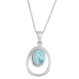 Sterling Silver Natural Larimar Oval Pendant with 18