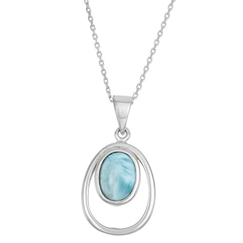 Beaux Bijoux Sterling Silver Natural Larimar Oval Pendant with 18