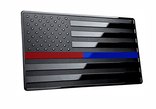 Image of US American Black Flag Auto Car Fender Emblem for Cars Trucks Laptop Walls (5 inchx3 inch, Black with Red Blue Line)