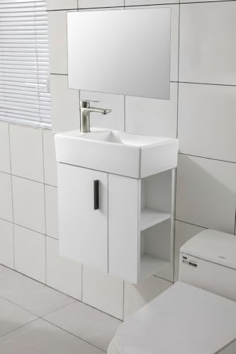 Schwänlein® 40 cm Waschtisch-Set mit Waschtischunterschrank und Chromarmatur, Einen Spiegel präsentieren