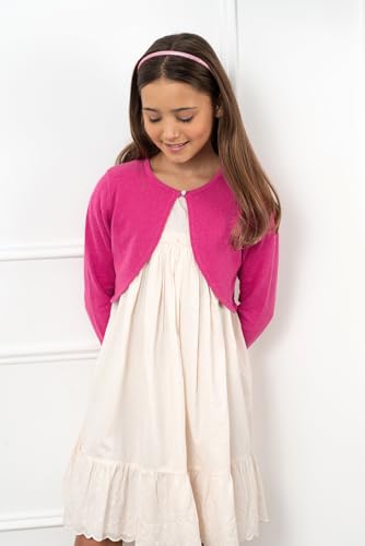 Image of BOLEROSE Girls Sparkle Long Sleeve Bolero | Open Front, Heart Diamante Button, Glitter Thread, Cropped Length, Ribbed Cuffs, Won't Shed or Flake, Ages 3-14