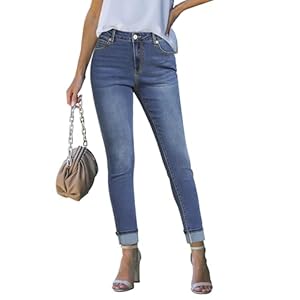 luvamia Skinny Jeans for Women Trendy High Waisted Fold Hem Slim Fit Stretchy Denim Pants Jeggings Jeans with Pockets