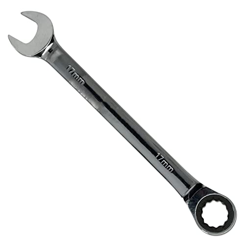 Seshin Buffalo 17mm Ratchet Spanner Steel Fixed Head Gear Wrench Open End & Ring (17mm)
